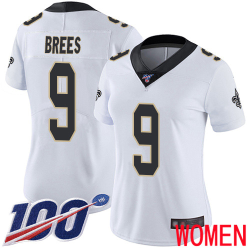 New Orleans Saints Limited White Women Drew Brees Road Jersey NFL Football #9 100th Season Vapor Untouchable Jersey